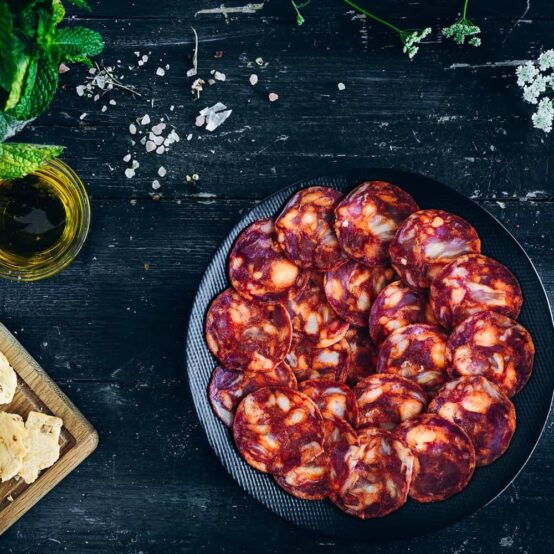 Chorizo Iberico spiral in a plate